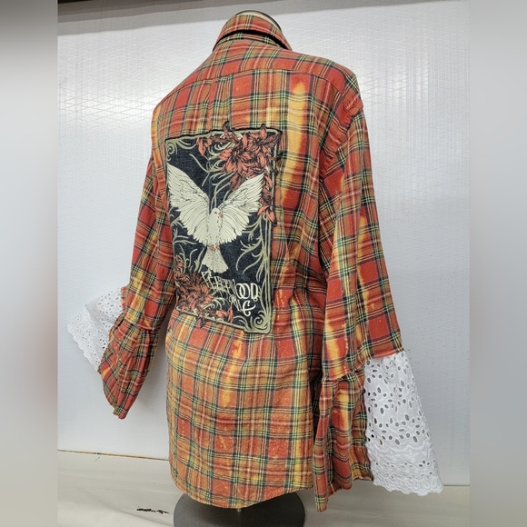 Lands' End Tops - Fleetwood Mac Rock Band Flannel Shirt Jacket Shacket With Bell Sleeves Upcycled